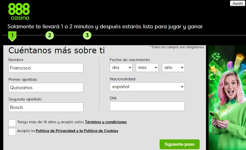 Registro en casino